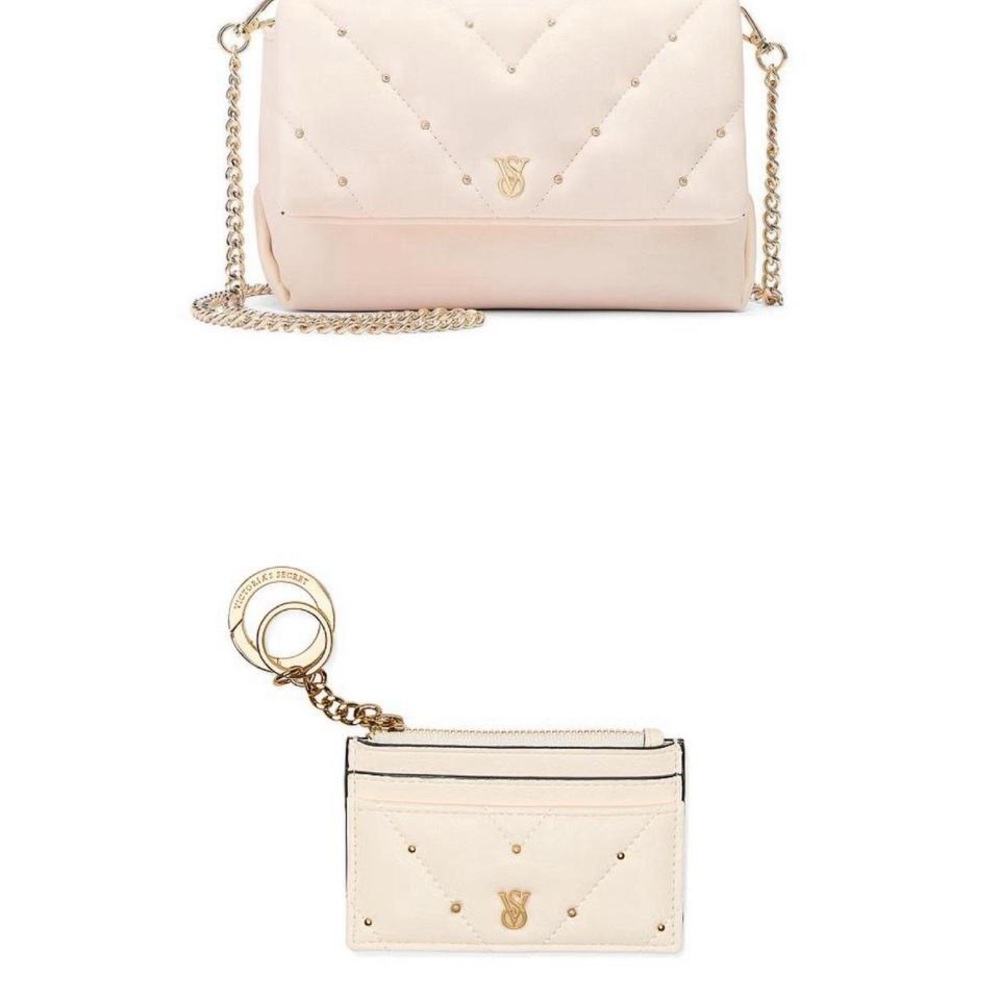 Victoria's Secret Cream Quilted Crossbody Bag with matching wallet